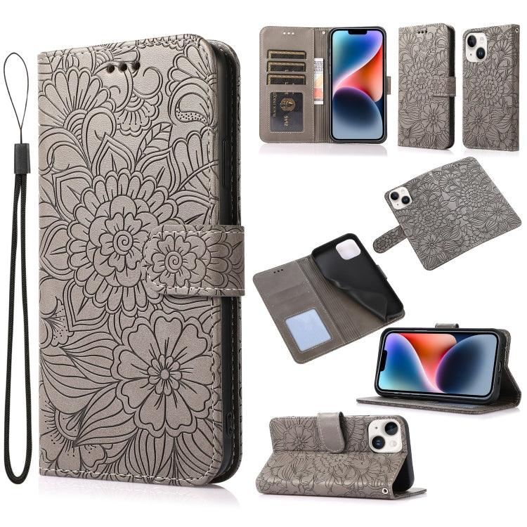 Custodia in pelle orizzontale con girasole goffrato Skin Feel, For iPhone 13, For iPhone 13 mini, For iPhone 13 Pro, For iPhone 13 Pro Max