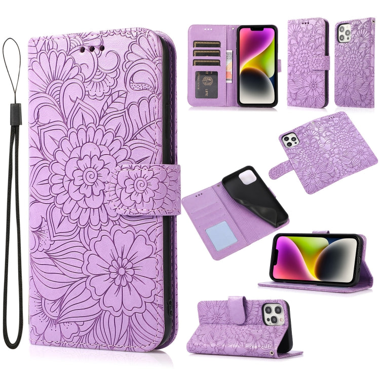 Custodia in pelle orizzontale con girasole goffrato Skin Feel, For iPhone 13, For iPhone 13 mini, For iPhone 13 Pro, For iPhone 13 Pro Max