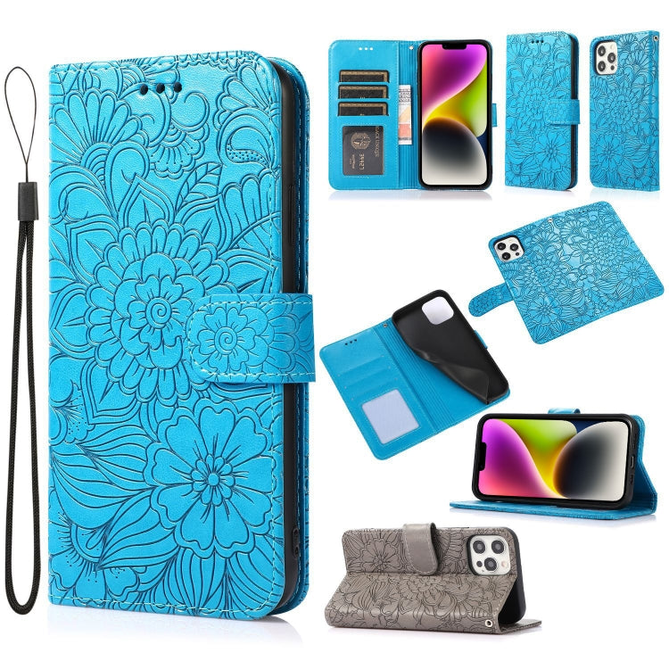 Custodia in pelle orizzontale con girasole goffrato Skin Feel, For iPhone 13, For iPhone 13 mini, For iPhone 13 Pro, For iPhone 13 Pro Max