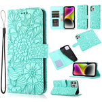 Custodia in pelle orizzontale con girasole goffrato Skin Feel, For iPhone 13, For iPhone 13 mini, For iPhone 13 Pro, For iPhone 13 Pro Max