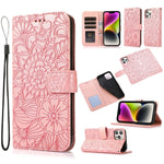 Custodia in pelle orizzontale con girasole goffrato Skin Feel, For iPhone 13, For iPhone 13 mini, For iPhone 13 Pro, For iPhone 13 Pro Max