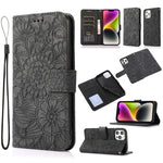 Custodia in pelle orizzontale con girasole goffrato Skin Feel, For iPhone 13, For iPhone 13 mini, For iPhone 13 Pro, For iPhone 13 Pro Max