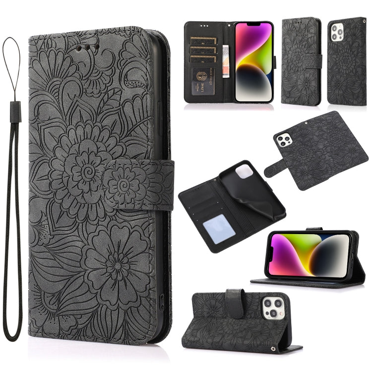 Custodia in pelle orizzontale con girasole goffrato Skin Feel, For iPhone 13, For iPhone 13 mini, For iPhone 13 Pro, For iPhone 13 Pro Max