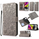 Custodia in pelle orizzontale con girasole goffrato Skin Feel, For iPhone 13, For iPhone 13 mini, For iPhone 13 Pro, For iPhone 13 Pro Max
