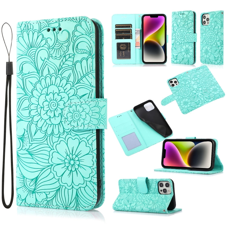 Custodia in pelle orizzontale con girasole goffrato Skin Feel, For iPhone 13, For iPhone 13 mini, For iPhone 13 Pro, For iPhone 13 Pro Max