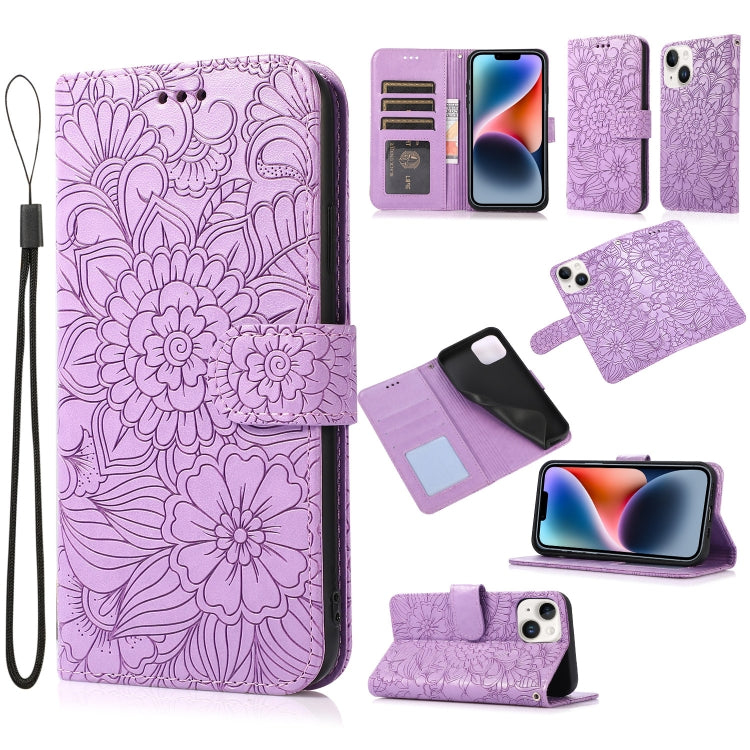 Custodia in pelle orizzontale con girasole goffrato Skin Feel, For iPhone 14, For iPhone 14 Plus, For iPhone 14 Pro, For iPhone 14 Pro Max