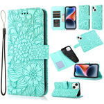 Custodia in pelle orizzontale con girasole goffrato Skin Feel, For iPhone 14, For iPhone 14 Plus, For iPhone 14 Pro, For iPhone 14 Pro Max