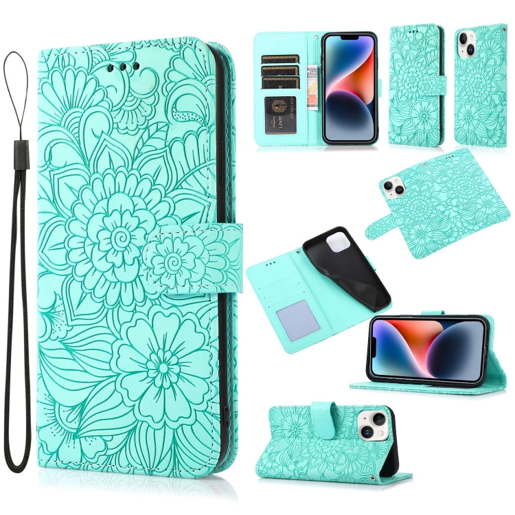 Custodia in pelle orizzontale con girasole goffrato Skin Feel, For iPhone 14, For iPhone 14 Plus, For iPhone 14 Pro, For iPhone 14 Pro Max