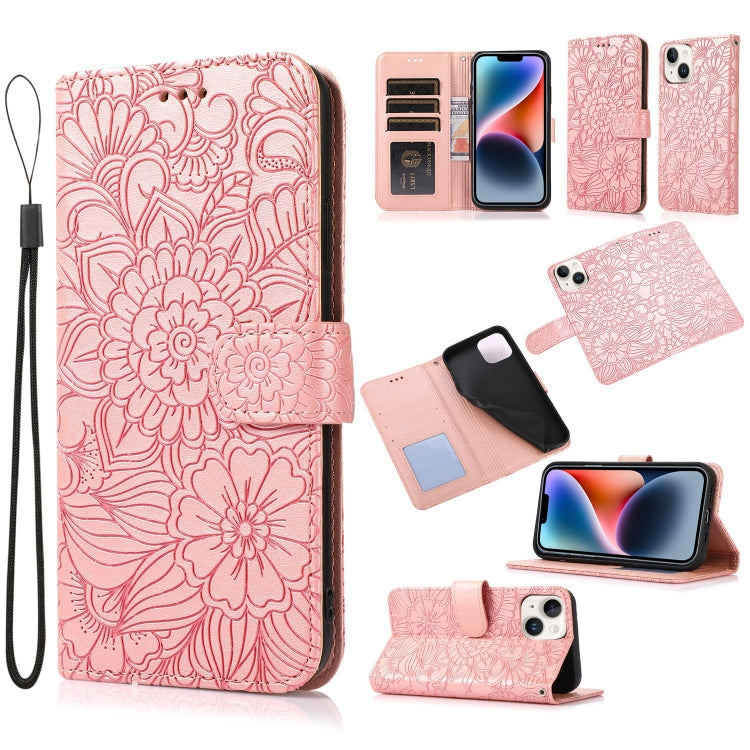 Custodia in pelle orizzontale con girasole goffrato Skin Feel, For iPhone 14, For iPhone 14 Plus, For iPhone 14 Pro, For iPhone 14 Pro Max