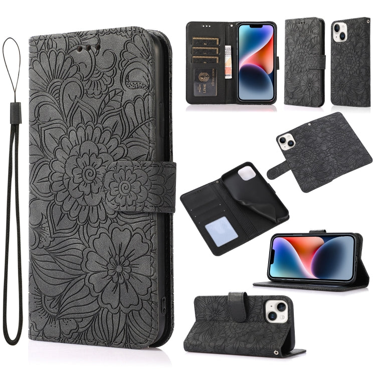 Custodia in pelle orizzontale con girasole goffrato Skin Feel, For iPhone 14, For iPhone 14 Plus, For iPhone 14 Pro, For iPhone 14 Pro Max