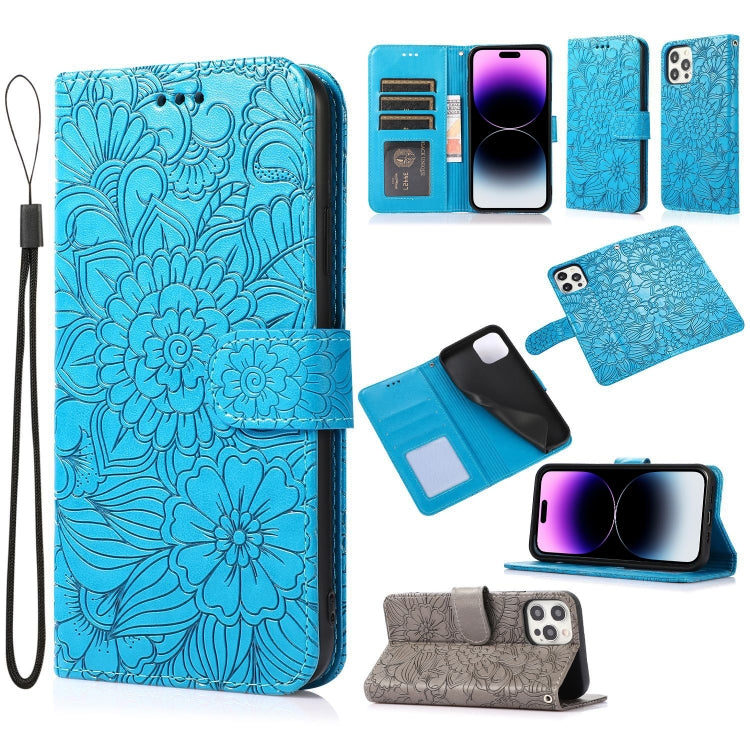 Custodia in pelle orizzontale con girasole goffrato Skin Feel, For iPhone 14, For iPhone 14 Plus, For iPhone 14 Pro, For iPhone 14 Pro Max