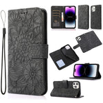 Custodia in pelle orizzontale con girasole goffrato Skin Feel, For iPhone 14, For iPhone 14 Plus, For iPhone 14 Pro, For iPhone 14 Pro Max
