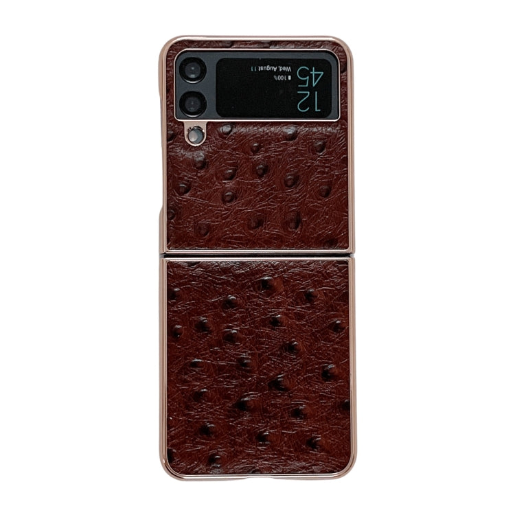 Custodia per telefono galvanica in vera pelle con texture di struzzo, For Samsung Galaxy Z Flip4 5G, For Samsung Galaxy Z Flip3 5G