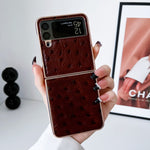 Custodia per telefono galvanica in vera pelle con texture di struzzo, For Samsung Galaxy Z Flip4 5G, For Samsung Galaxy Z Flip3 5G