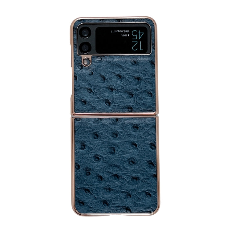 Custodia per telefono galvanica in vera pelle con texture di struzzo, For Samsung Galaxy Z Flip4 5G, For Samsung Galaxy Z Flip3 5G