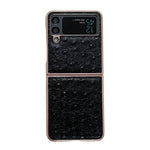 Custodia per telefono galvanica in vera pelle con texture di struzzo, For Samsung Galaxy Z Flip4 5G, For Samsung Galaxy Z Flip3 5G