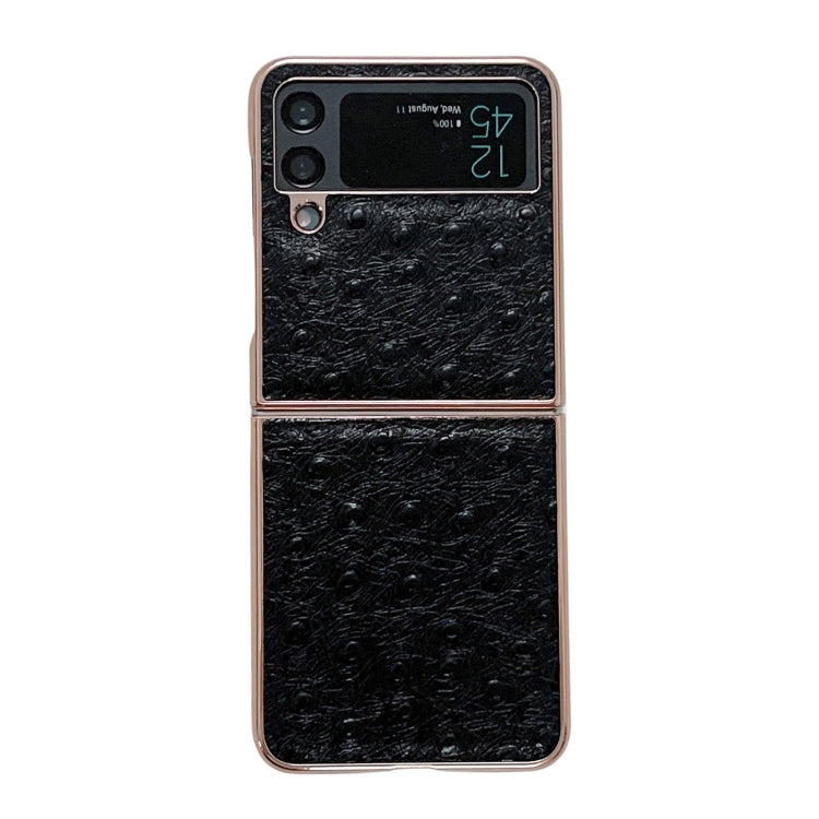 Custodia per telefono galvanica in vera pelle con texture di struzzo, For Samsung Galaxy Z Flip4 5G, For Samsung Galaxy Z Flip3 5G