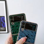 Custodia per telefono galvanica in vera pelle con texture di struzzo, For Samsung Galaxy Z Flip4 5G, For Samsung Galaxy Z Flip3 5G