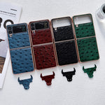 Custodia per telefono galvanica in vera pelle con texture di struzzo, For Samsung Galaxy Z Flip4 5G, For Samsung Galaxy Z Flip3 5G