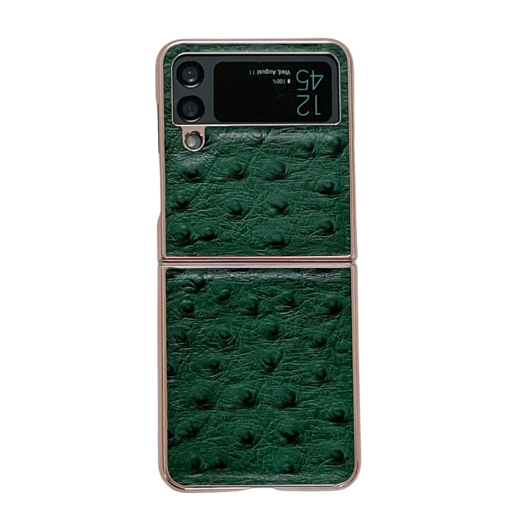 Custodia per telefono galvanica in vera pelle con texture di struzzo, For Samsung Galaxy Z Flip4 5G, For Samsung Galaxy Z Flip3 5G