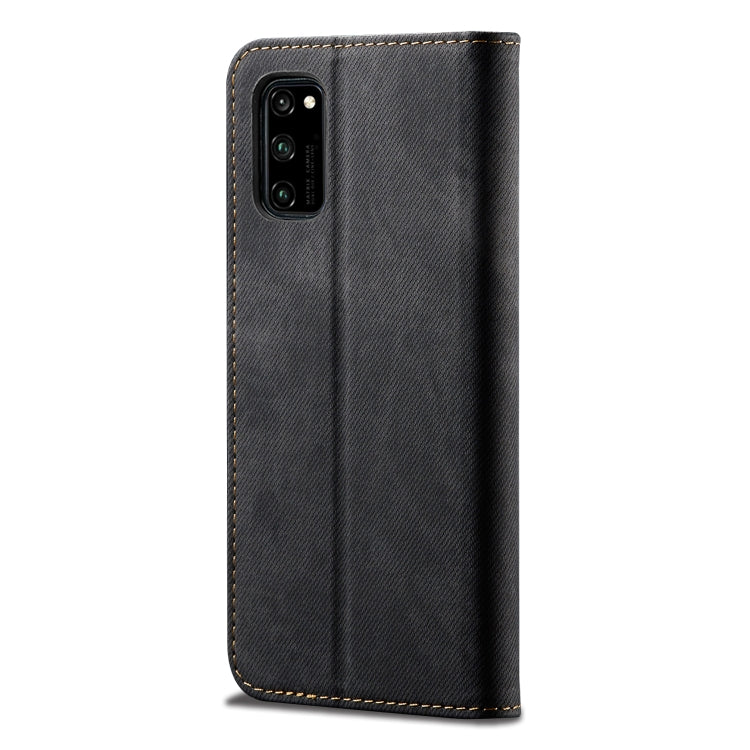 Custodia portafoglio in pelle con texture denim per Honor 30