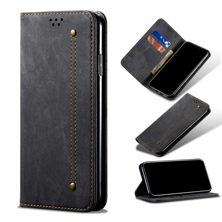 Custodia portafoglio in pelle con texture denim per Honor 30