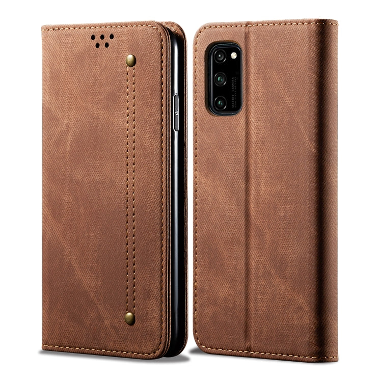 Custodia portafoglio in pelle con texture denim per Honor 30