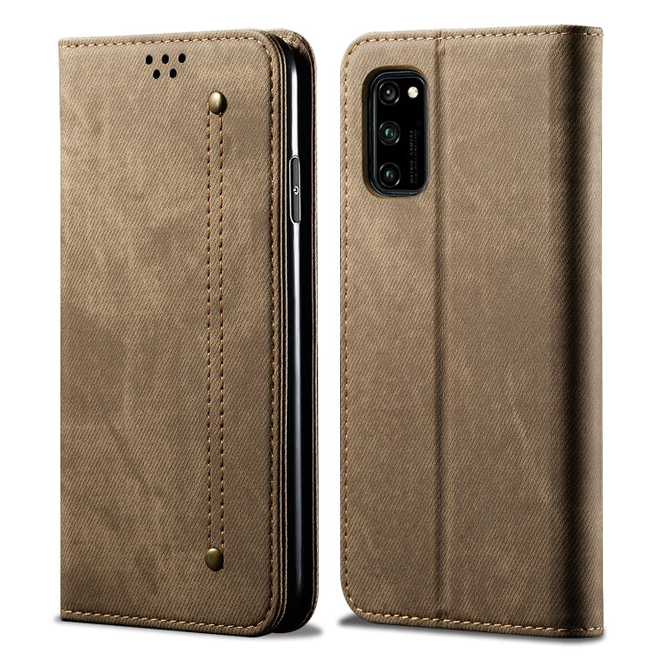 Custodia portafoglio in pelle con texture denim per Honor 30