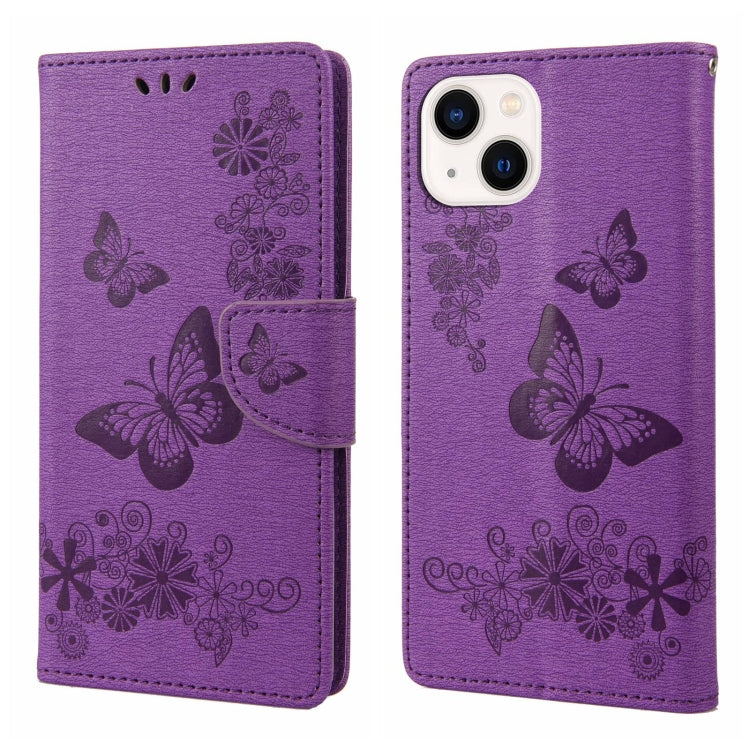Custodia per cellulare in pelle flip orizzontale goffrata farfalla, For iPhone 14, For iPhone 14 Plus, For iPhone 14 Pro