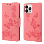 Custodia per cellulare in pelle flip orizzontale goffrata farfalla, For iPhone 14, For iPhone 14 Plus, For iPhone 14 Pro