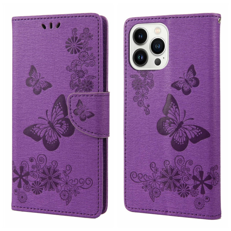 Custodia per cellulare in pelle flip orizzontale goffrata farfalla, For iPhone 14, For iPhone 14 Plus, For iPhone 14 Pro