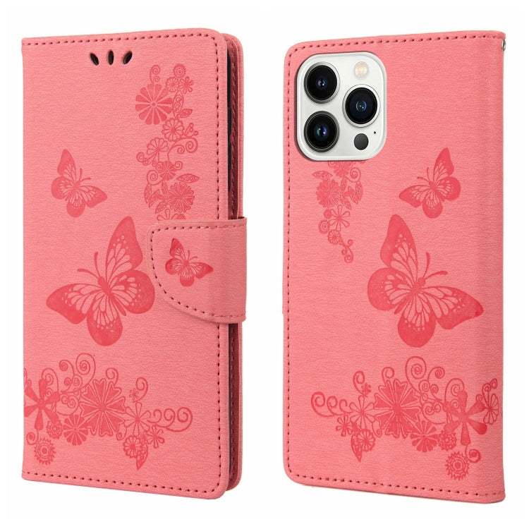 Custodia per cellulare in pelle flip orizzontale goffrata farfalla, For iPhone 14 Pro Max