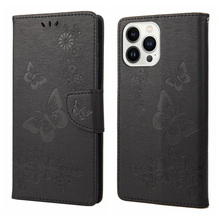 Custodia per cellulare in pelle flip orizzontale goffrata farfalla, For iPhone 14 Pro Max