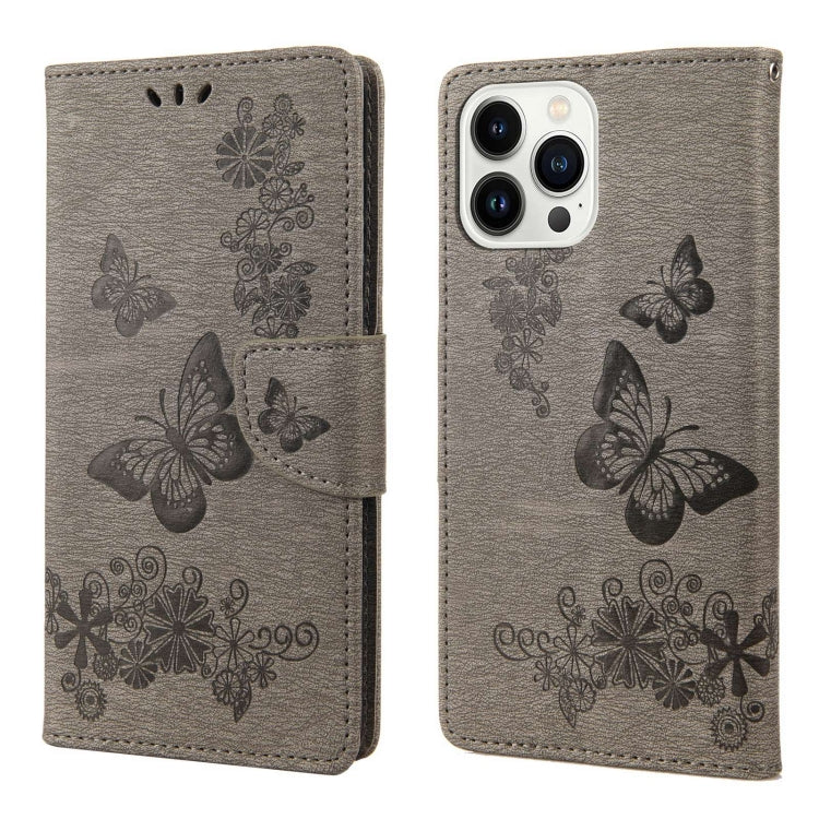 Custodia per cellulare in pelle flip orizzontale goffrata farfalla, For iPhone 14 Pro Max