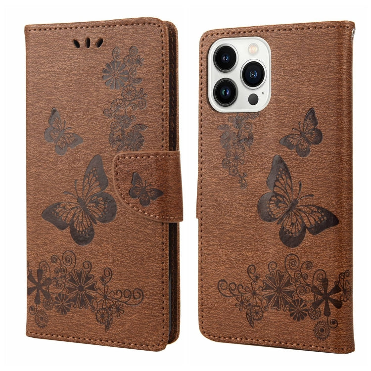 Custodia per cellulare in pelle flip orizzontale goffrata farfalla, For iPhone 14 Pro Max