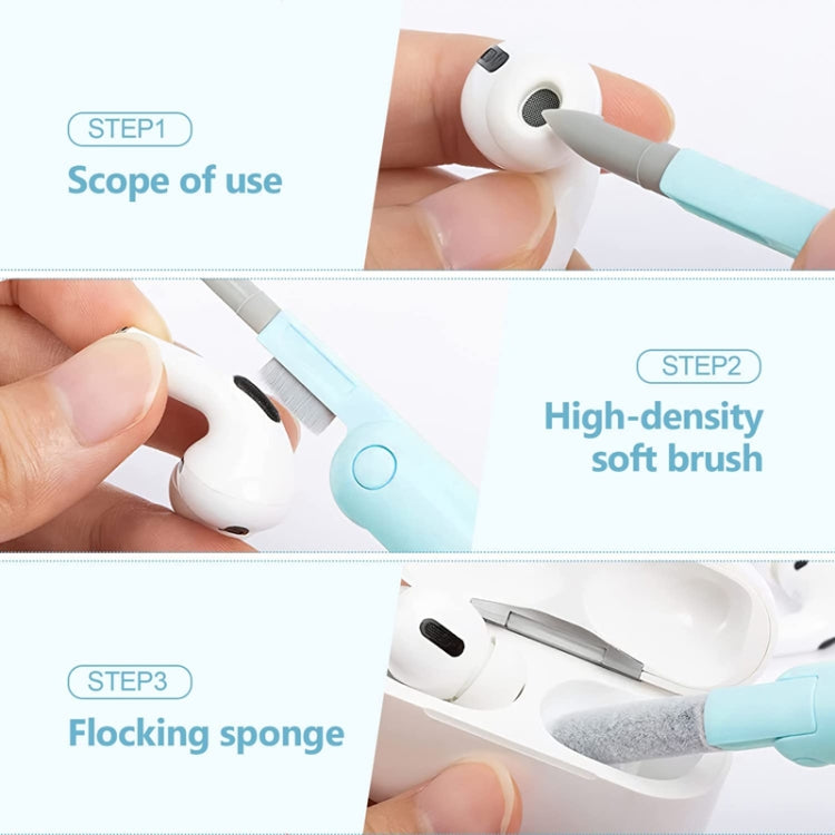 Q6E Set di strumenti per la pulizia della tastiera del computer per cuffie Bluetooth 7 in 1, Q6E Blue, Q6E Pink