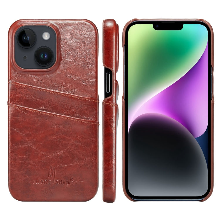Custodia in pelle PU Fierre Shann Retro Oil Wax Texture con slot per schede, For iPhone 14, For iPhone 14 Plus, For iPhone 14 Pro, For iPhone 14 Pro Max