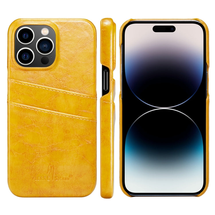 Custodia in pelle PU Fierre Shann Retro Oil Wax Texture con slot per schede, For iPhone 14, For iPhone 14 Plus, For iPhone 14 Pro, For iPhone 14 Pro Max