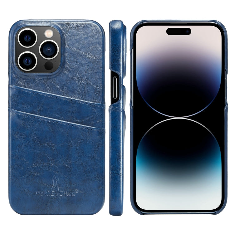 Custodia in pelle PU Fierre Shann Retro Oil Wax Texture con slot per schede, For iPhone 14, For iPhone 14 Plus, For iPhone 14 Pro, For iPhone 14 Pro Max