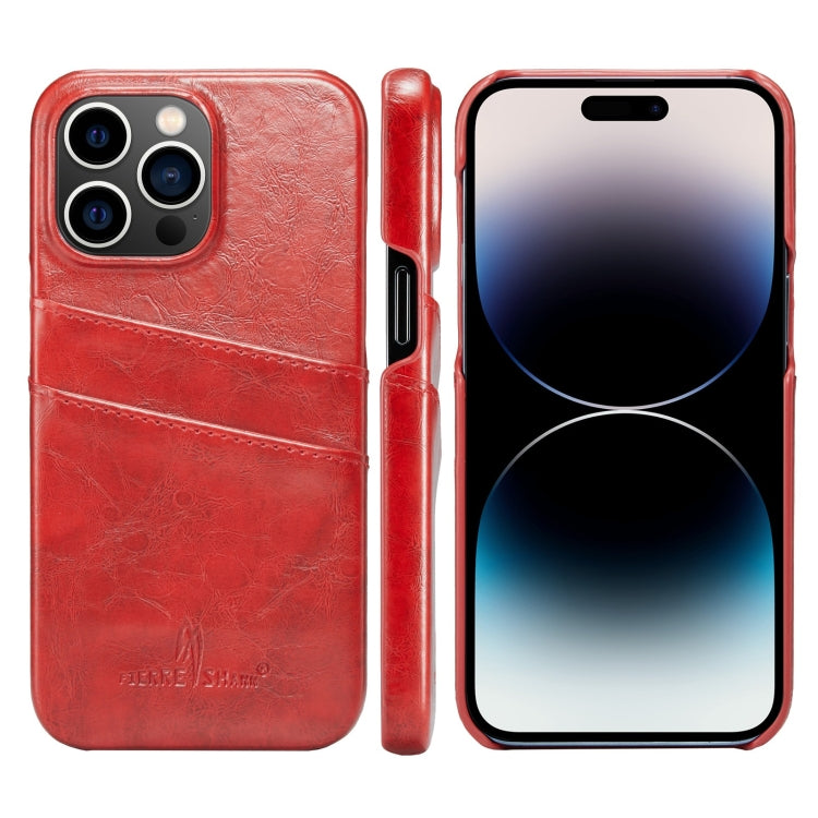 Custodia in pelle PU Fierre Shann Retro Oil Wax Texture con slot per schede, For iPhone 14, For iPhone 14 Plus, For iPhone 14 Pro, For iPhone 14 Pro Max