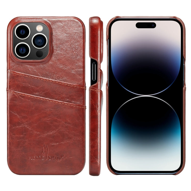 Custodia in pelle PU Fierre Shann Retro Oil Wax Texture con slot per schede, For iPhone 14, For iPhone 14 Plus, For iPhone 14 Pro, For iPhone 14 Pro Max