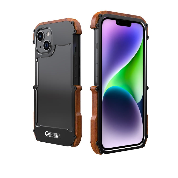 Custodia per telefono in metallo + legno R-JUST Ironwood Generation, For iPhone 14, For iPhone 14 Plus, For iPhone 14 Pro, For iPhone 14 Pro Max