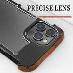 Custodia per telefono in metallo + legno R-JUST Ironwood Generation, For iPhone 14, For iPhone 14 Plus, For iPhone 14 Pro, For iPhone 14 Pro Max