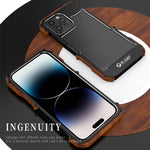 Custodia per telefono in metallo + legno R-JUST Ironwood Generation, For iPhone 14, For iPhone 14 Plus, For iPhone 14 Pro, For iPhone 14 Pro Max