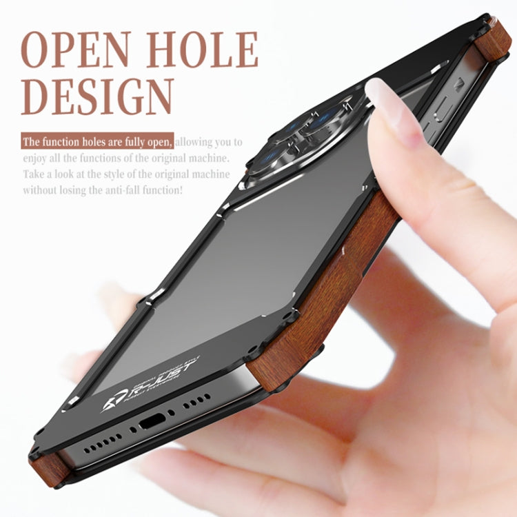 Custodia per telefono in metallo + legno R-JUST Ironwood Generation, For iPhone 14, For iPhone 14 Plus, For iPhone 14 Pro, For iPhone 14 Pro Max