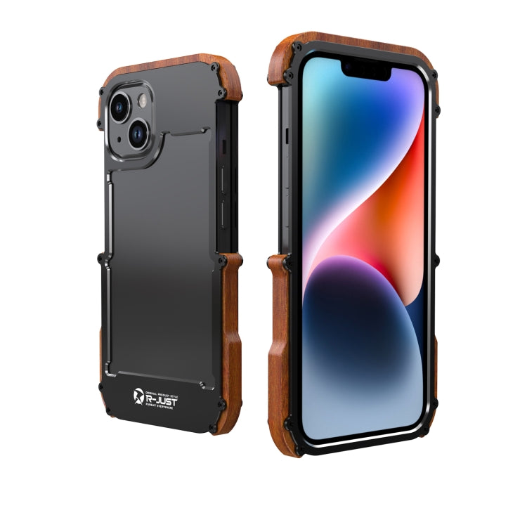 Custodia per telefono in metallo + legno R-JUST Ironwood Generation, For iPhone 14, For iPhone 14 Plus, For iPhone 14 Pro, For iPhone 14 Pro Max