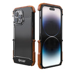 Custodia per telefono in metallo + legno R-JUST Ironwood Generation, For iPhone 14, For iPhone 14 Plus, For iPhone 14 Pro, For iPhone 14 Pro Max