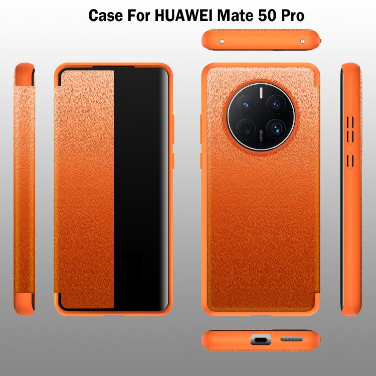 Custodia per smartphone in pelle con finestra laterale magnetica, For Huawei Mate 50 Pro, For Huawei Mate 50