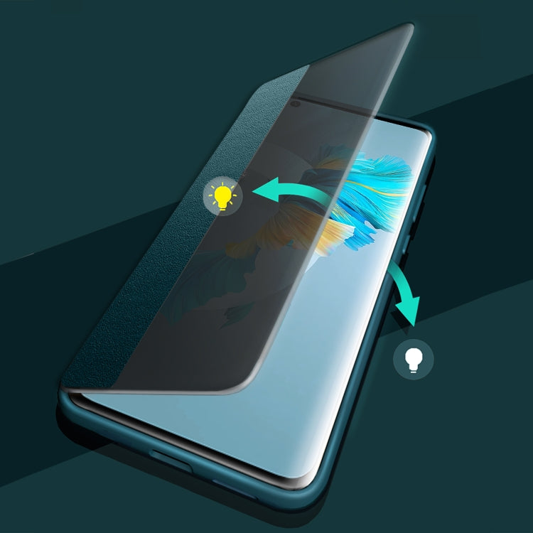 Custodia per smartphone in pelle con finestra laterale magnetica, For Huawei Mate 50 Pro, For Huawei Mate 50