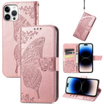 Custodia in pelle goffrata farfalla, For iPhone 14 Pro Max, For iPhone 14 Pro, For iPhone 14